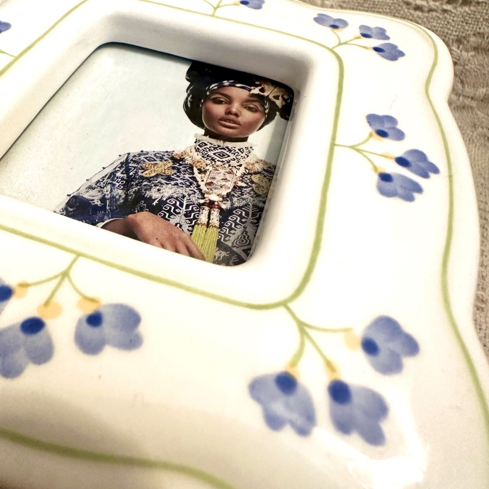 Vtg Ceramic Picture Frame Hand Painted Floral 4.5 x 5” - Picture 6 of 11